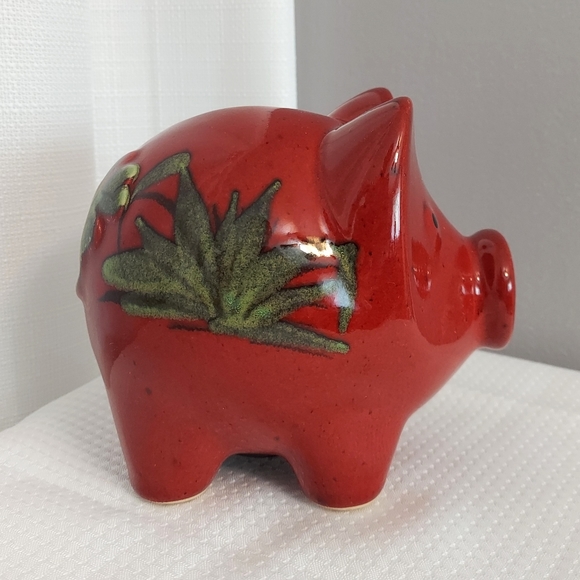 Stoneware Piggy Bank Glazed Mushroom Floral Coin Container Germany - Picture 4 of 8